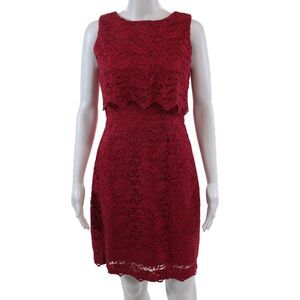 Erdem Womens Back Zip Sleeveless Scoop Neck Lace Tiered Sheath Dress Red Size 6